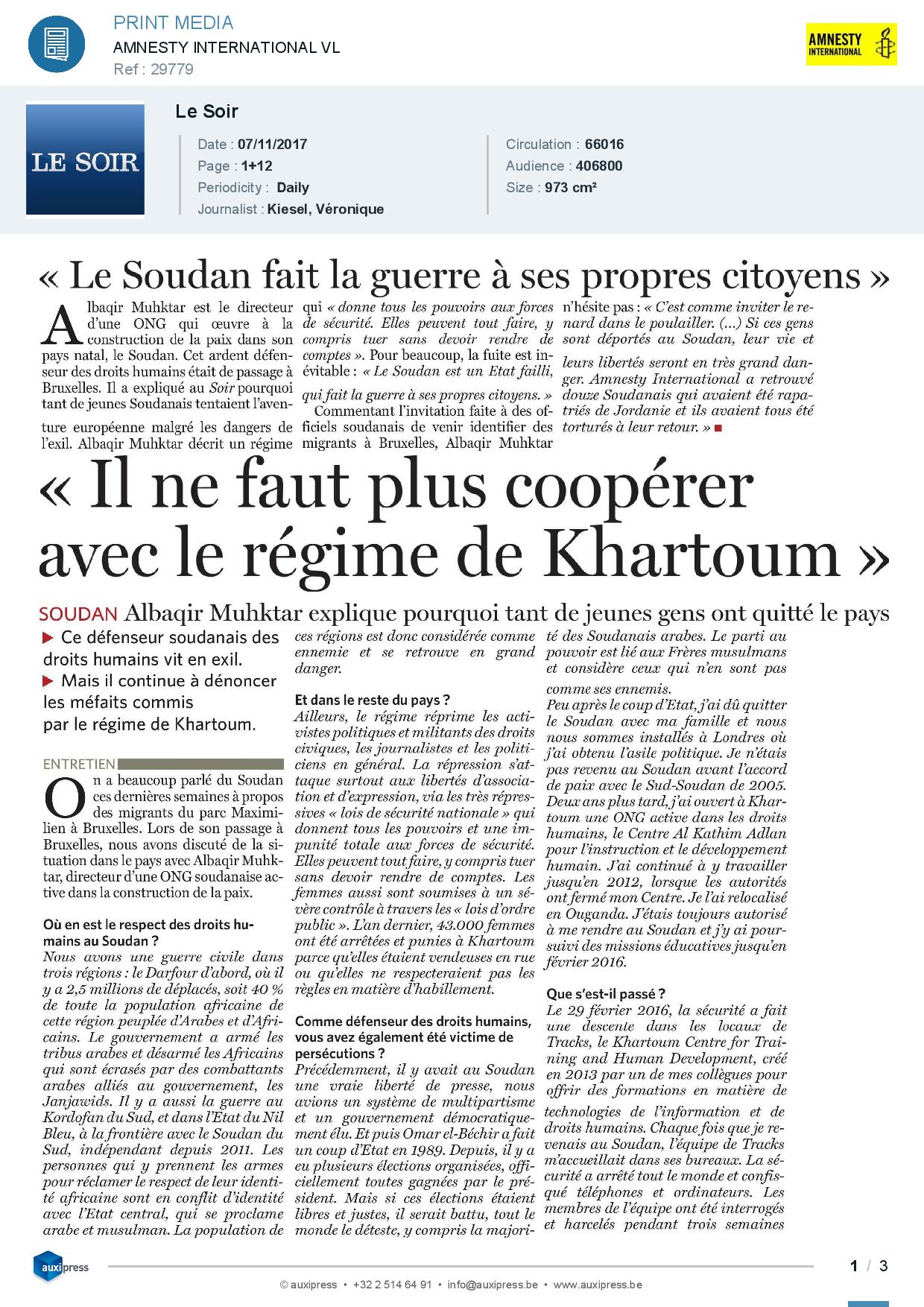 KACE Executive Director interviewed by French newspaper Le Soir
